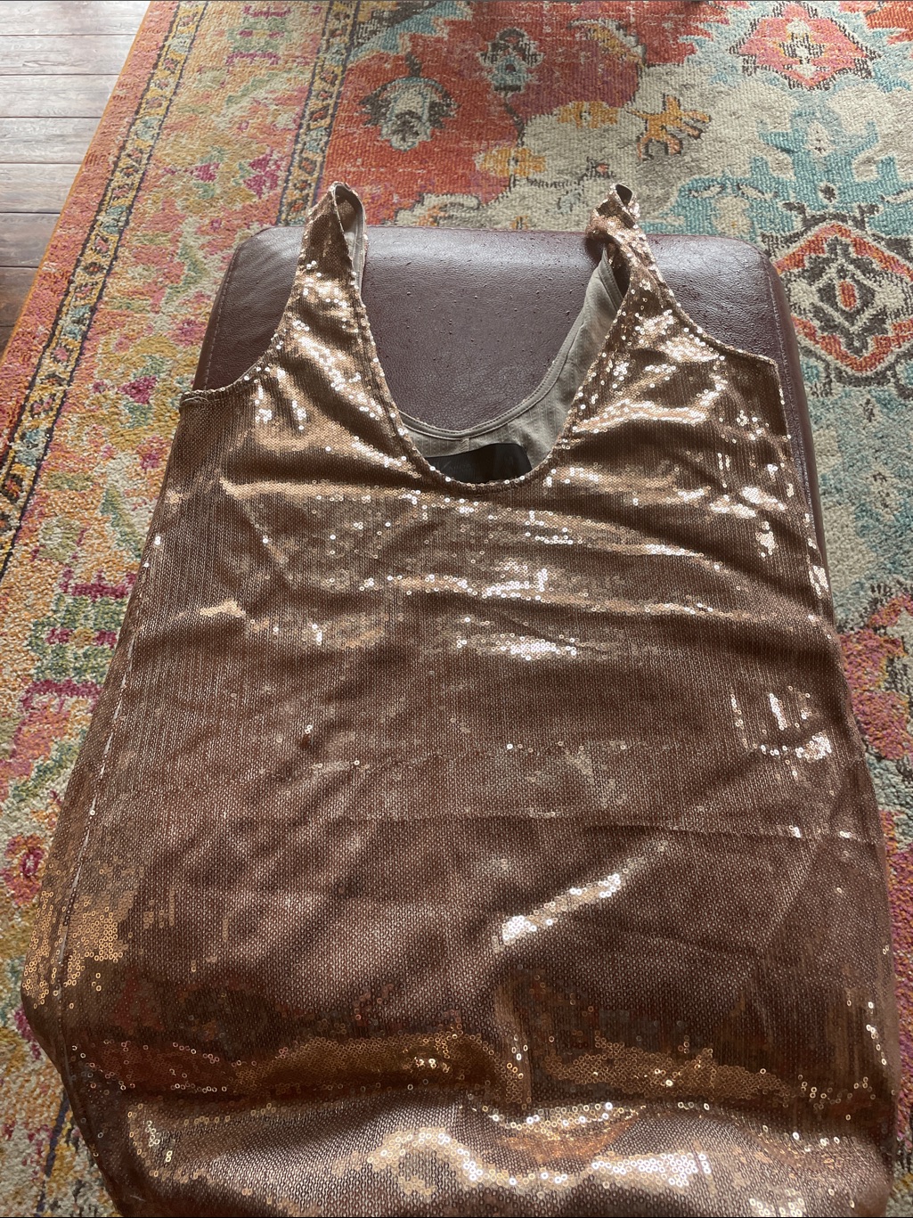 Kardashian Kollection Shimmery Champagne Sequins Top, Size M